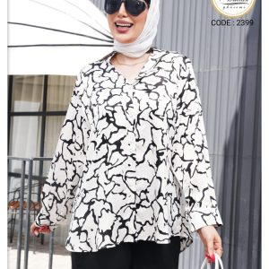 مانتو یقه دار مچ ساده ساتن طرح دار