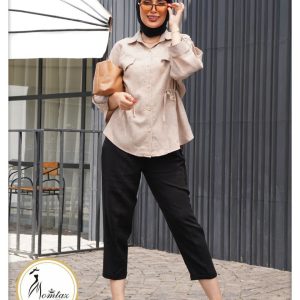 شومیز کمر گت جیب نما آستین پاکتی لنین اسلپ