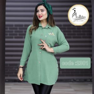 مانتو یقه دارابروبادی تک جیب گلدوزی