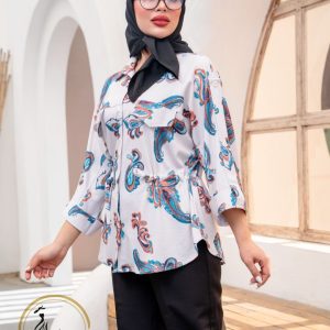 مانتو کمر گت دار سرشانه بندی بیسگوئیتی طرح ترمه
