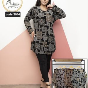 تونيک يقه گرد سه دکمه بغل دکمه مرينوس طرح دار